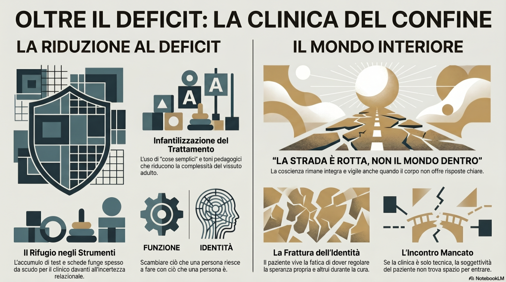 Tavola visiva sulla tensione tra riduzione al deficit e mondo interno della persona afasica.